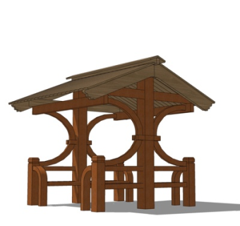 中式遮雨亭su模型