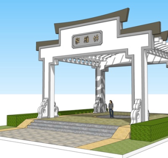中式凉亭su模型