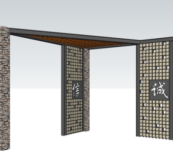 新中式廊架su模型