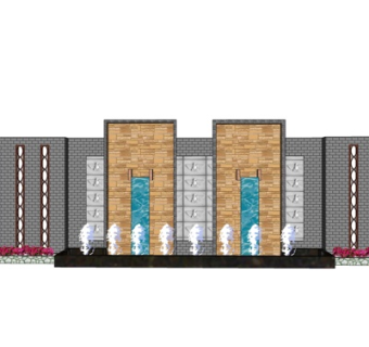 新中式景观墙su模型