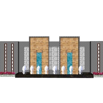 新中式景观墙su模型