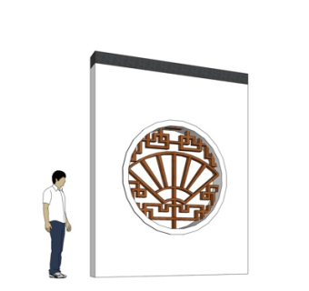 中式圆形花窗景观墙su模型