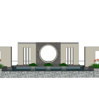 新中式景观墙su模型