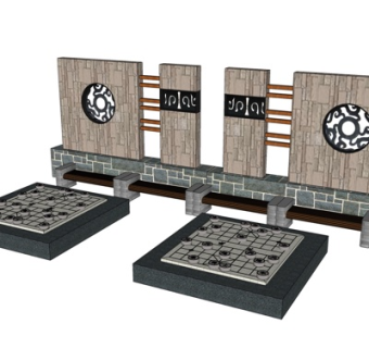 中式景观墙su模型