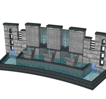 新中式景观墙su模型