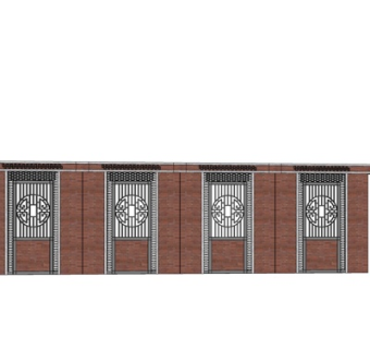 新中式景观墙su模型