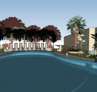 现代游泳池su模型