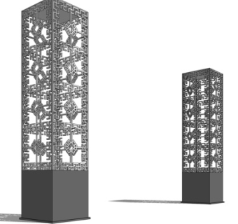新中式景观柱子su模型