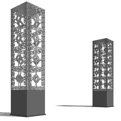 新中式景观柱子su模型