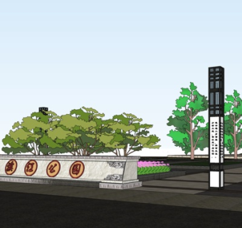 新中式景观墙su模型