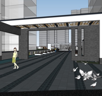 新中式景观墙su模型