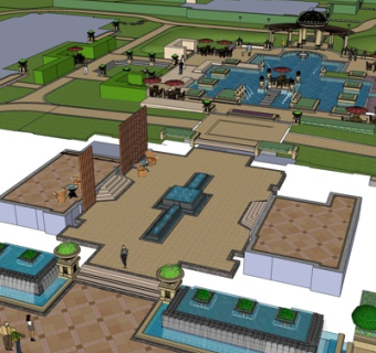 现代广场su模型