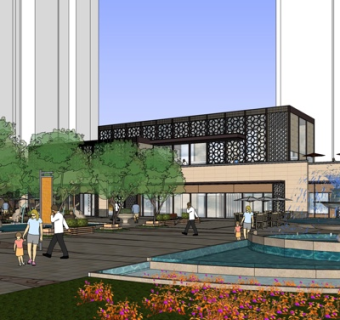 新中式商业建筑su模型