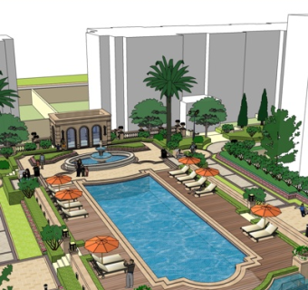 现代游泳池su模型