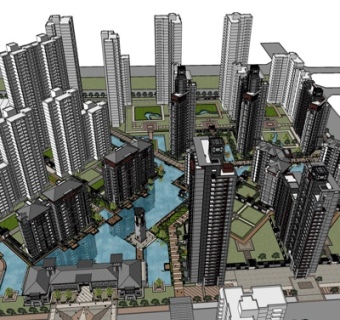 现代高层公寓楼su模型