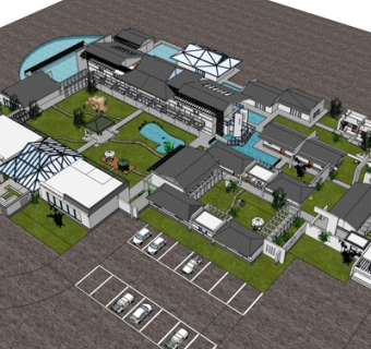 新中式会所su模型