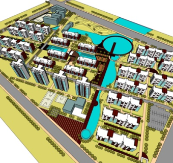 现代公寓楼规划su模型