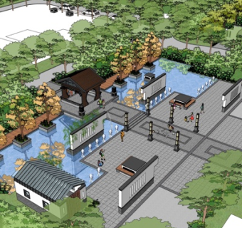 新中式公园凉亭su模型