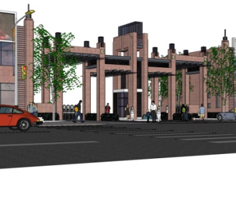 现代小区入户门su模型