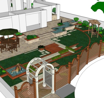 现代院子景观su模型