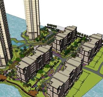 现代公寓楼su模型