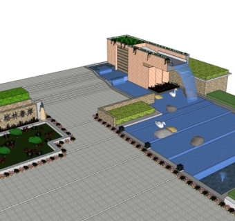 现代景观池su模型