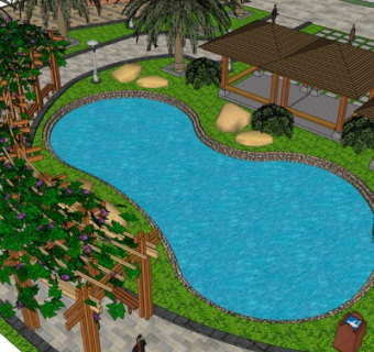 新中式公园凉亭su模型