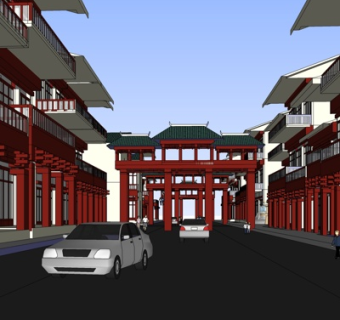 新中式商业街su模型