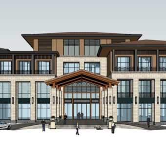 新中式酒店su模型