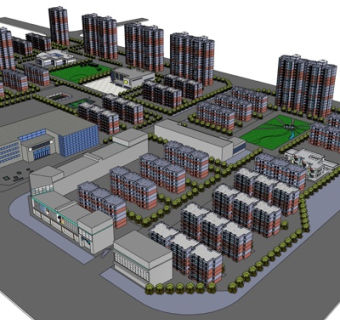 现代公寓楼规划su模型