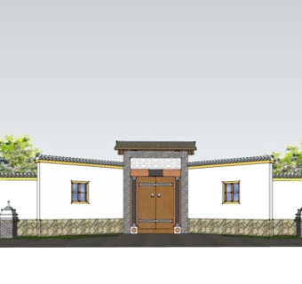 中式庭院入户门su模型