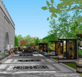 中式城墙su模型