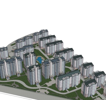 现代公寓楼规划su模型