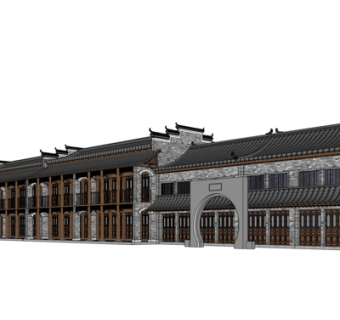中式沿街商业建筑su模型