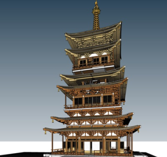 中式塔建筑su模型