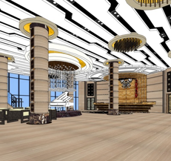 新古典酒店大堂su模型