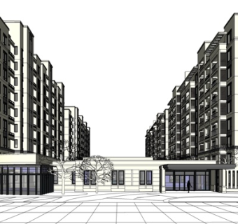 现代公寓楼su模型