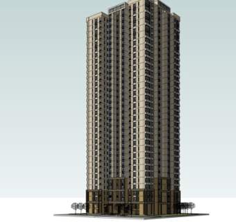 新古典高层公寓楼su模型