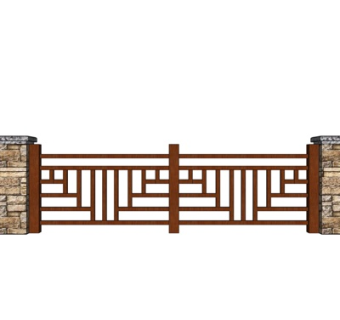 新中式木质护栏su模型