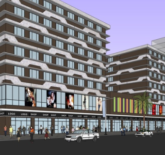 现代沿街商业建筑su模型