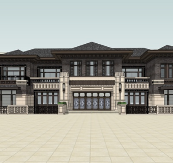 新中式会所su模型