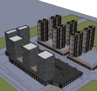 现代公寓楼规划su模型