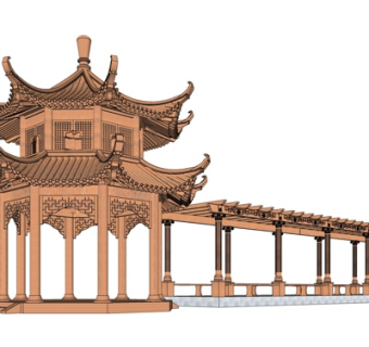 中式凉亭su模型