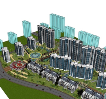 现代公寓楼规划su模型