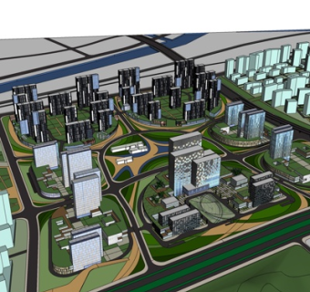 现代办公楼规划su模型