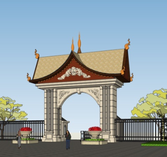 欧式大门su模型