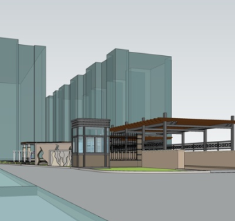 现代小区入户门su模型