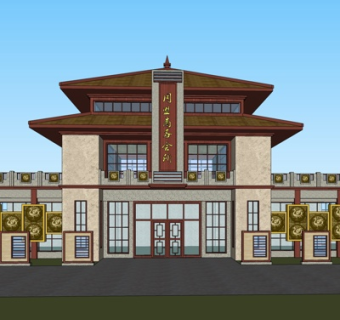 新中式商务会所su模型