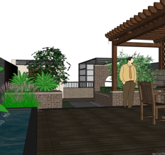 新中式院子廊架su模型