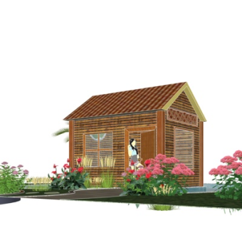 现代花园小木屋su模型